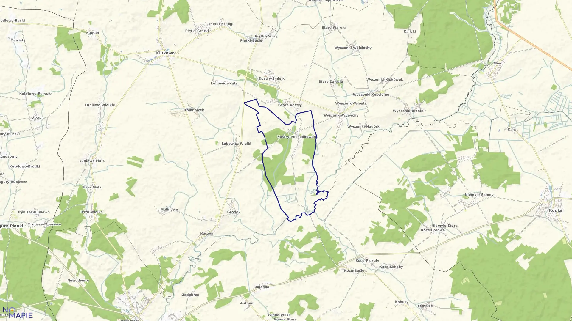 Mapa obrębu KOSTRY-PODSĘDKOWIĘTA w gminie Klukowo