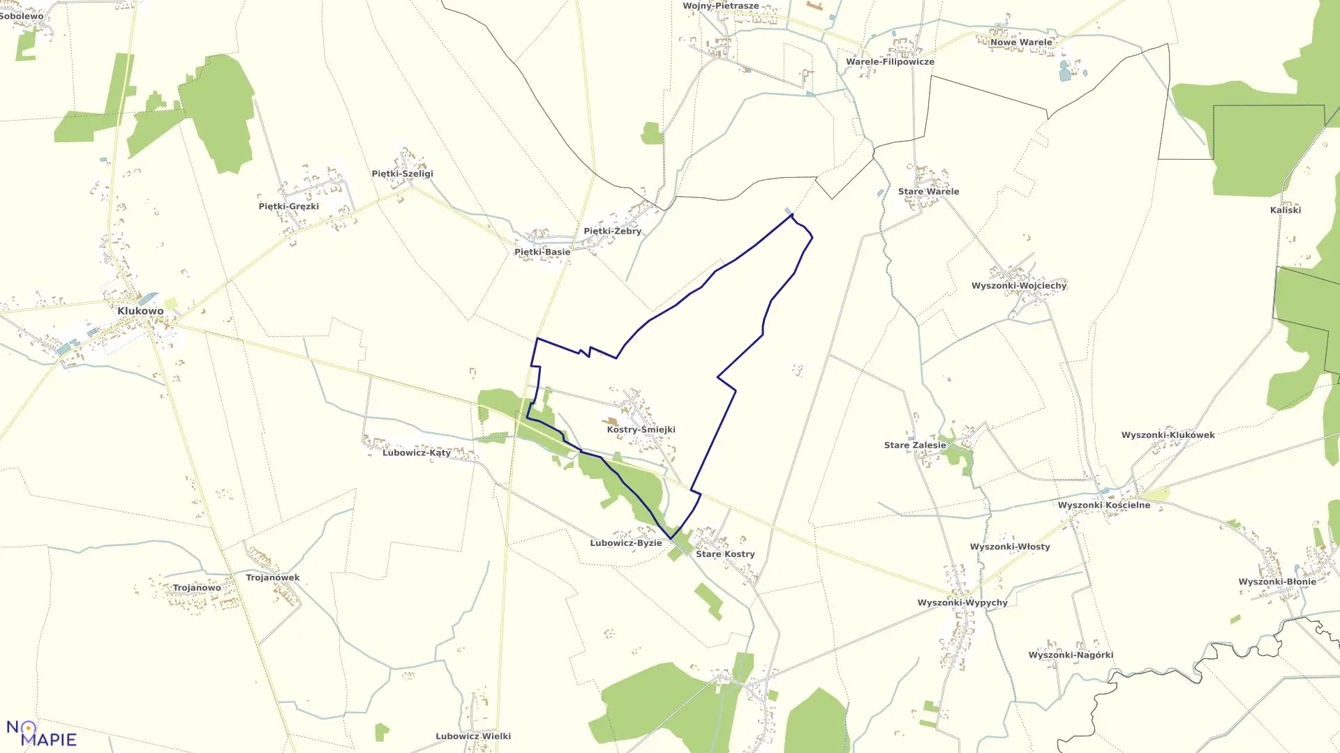 Mapa obrębu KOSTRY-ŚMIEJKI w gminie Klukowo