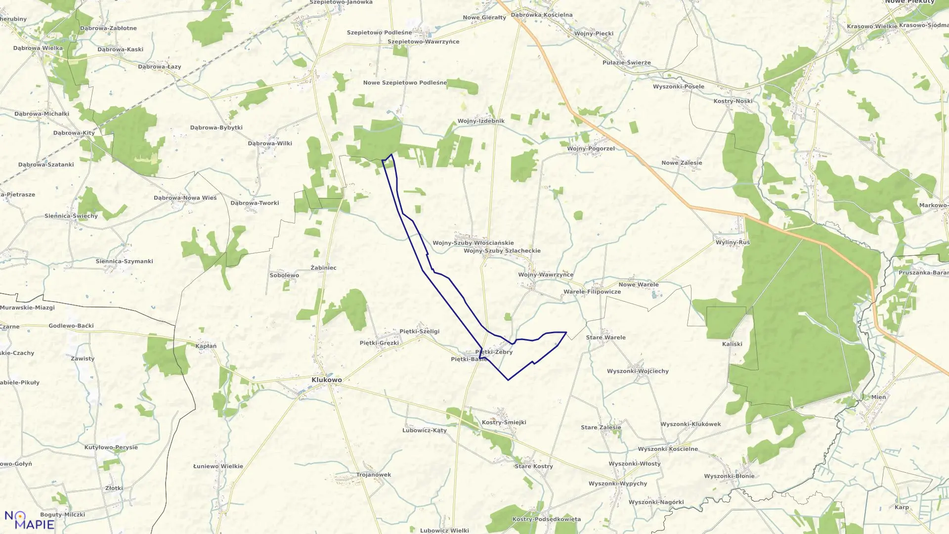 Mapa obrębu PIĘTKI-ŻEBRY w gminie Klukowo