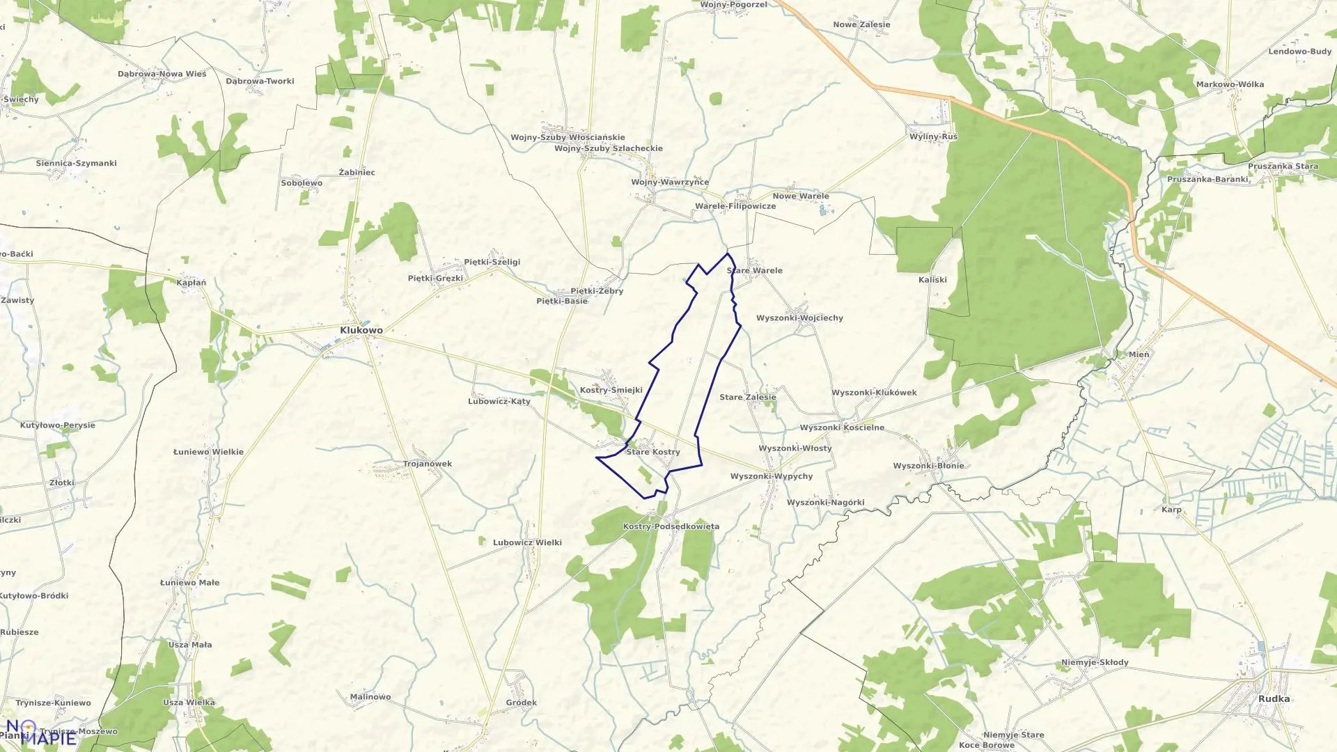 Mapa obrębu STARE KOSTRY w gminie Klukowo