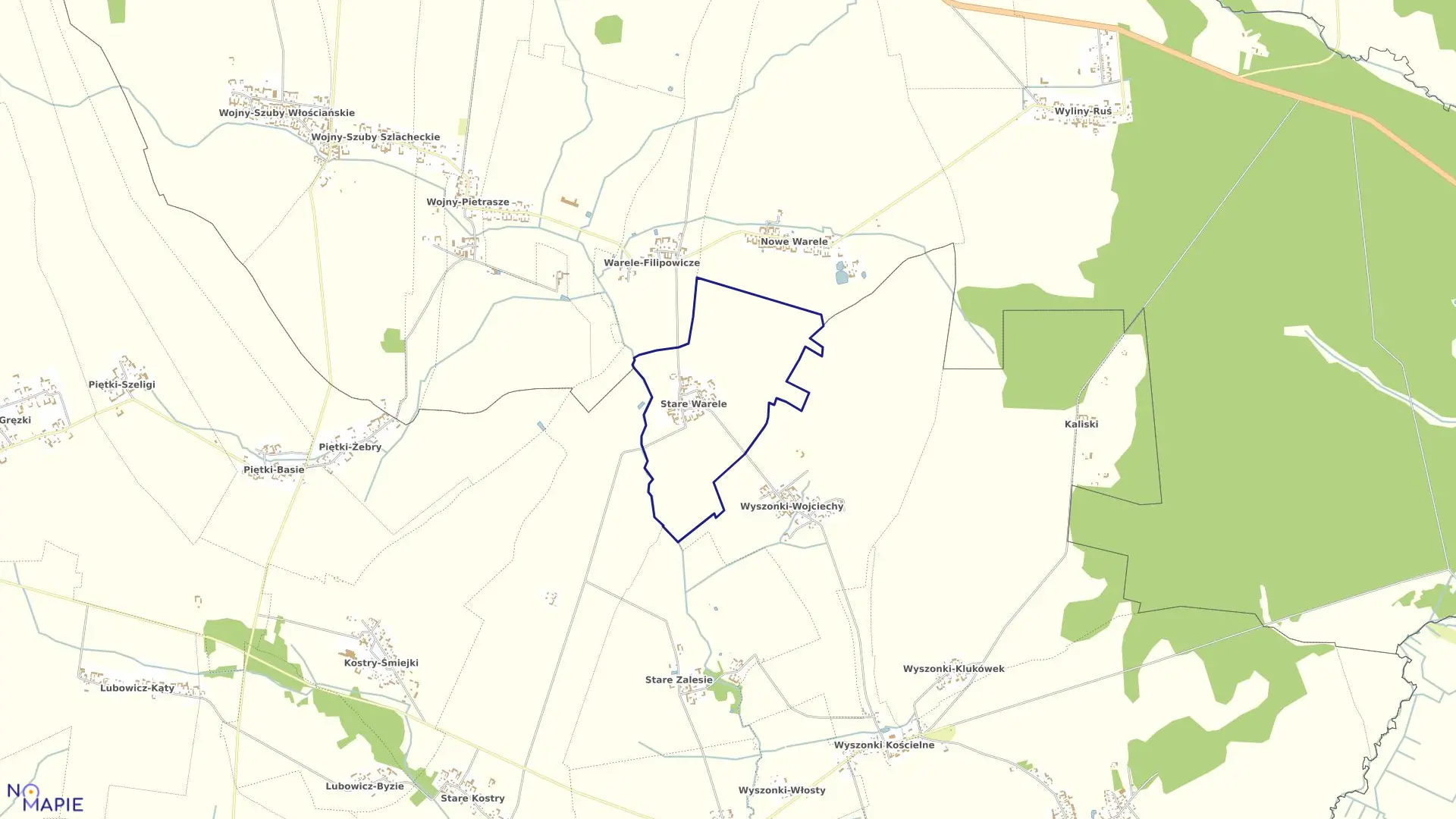 Mapa obrębu STARE WARELE w gminie Klukowo