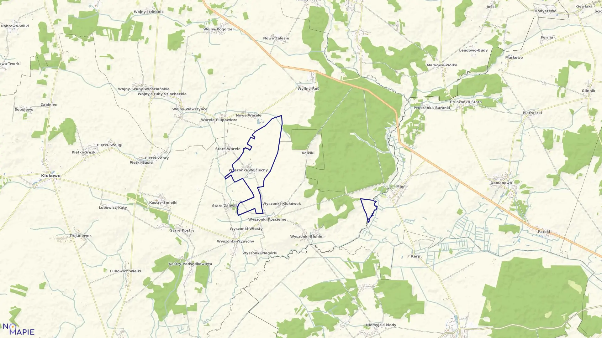 Mapa obrębu WYSZONKI-WOJCIECHY w gminie Klukowo